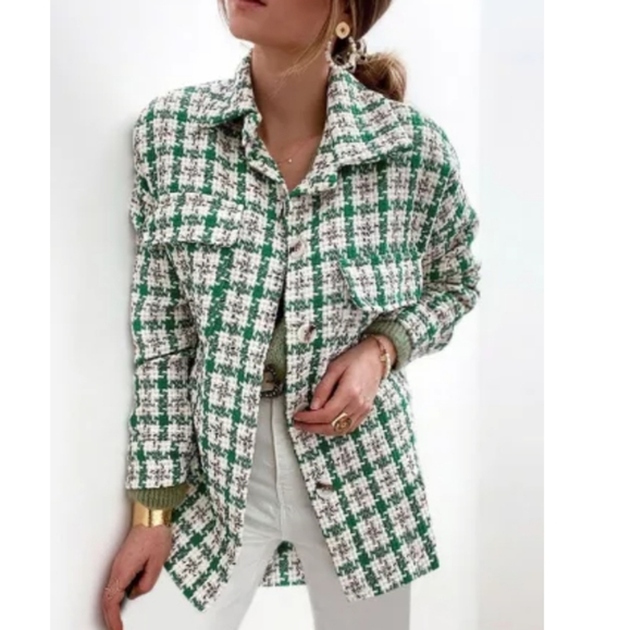 None Jackets & Blazers - Final price💕1 S left🎉HP🎉💥New boutique Green Plaid knitted jacket